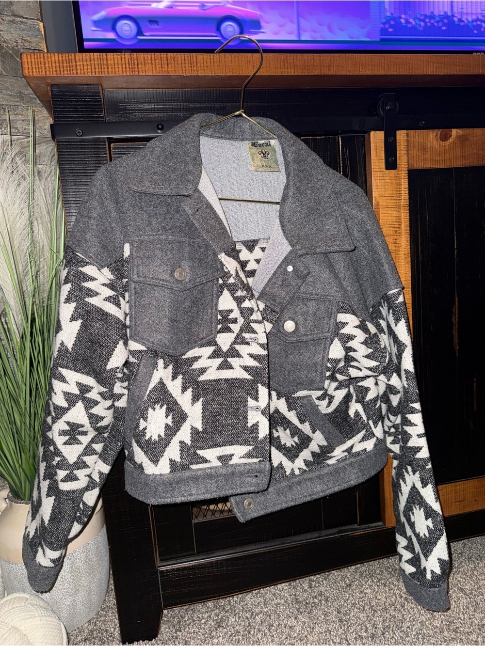 Corral Gray & White Aztec Crop Jacket